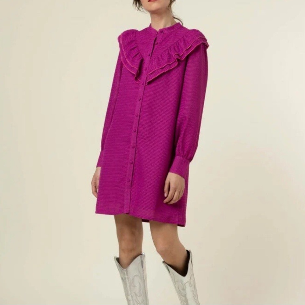 Frnch Elegant Pink Ruffled Mini Dress